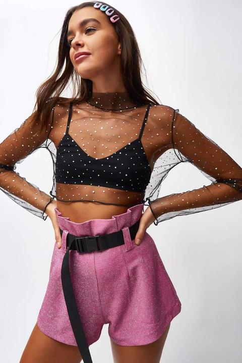 Mesh Long Sleeve Diamante Crop Top from Jaded London on 21 Buttons