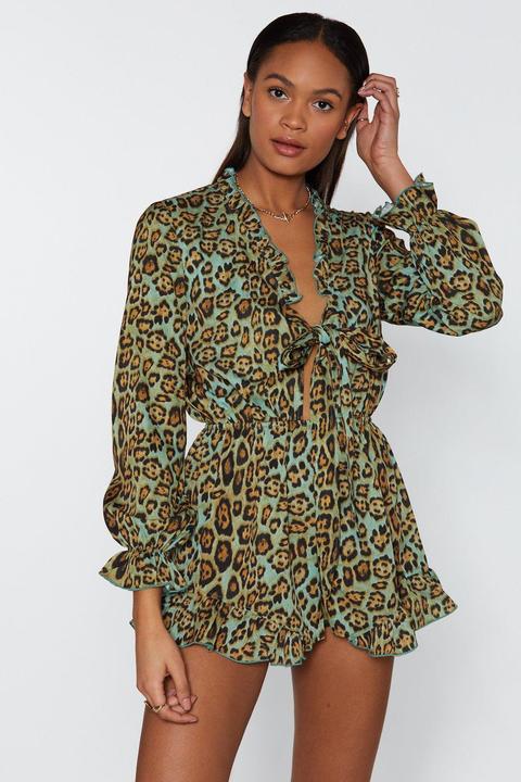 Womens Prowling Around Leopard Ruffle Playsuit