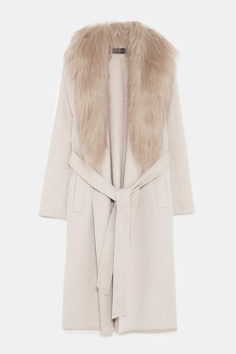 coat with faux fur collar zara