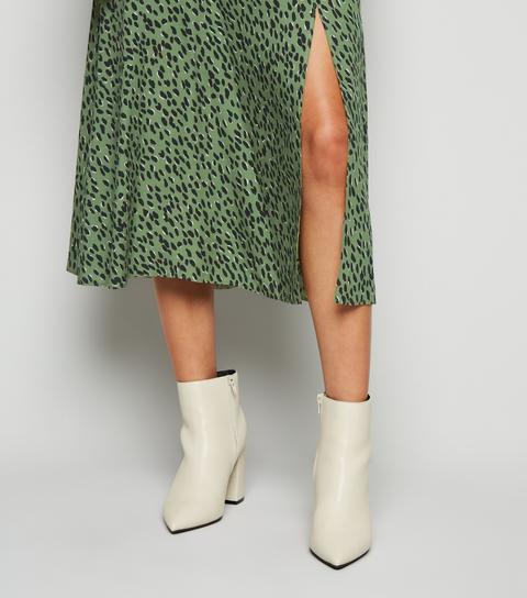 Khaki Abstract Spot Midi Skirt New Look