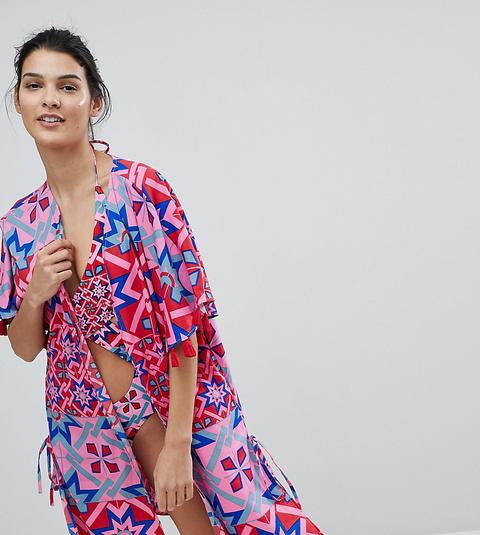 Kimono Con Borlas Y Estampado Azteca De Vero Moda