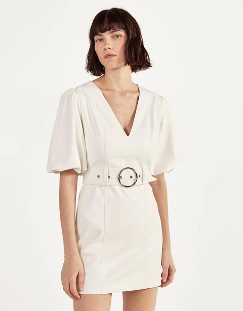 Vestido Efecto Piel Con Manga Volumen