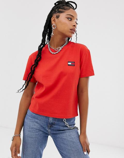 Tommy Jeans - T-shirt In Tessuto Riciclato Con Logo A Stemma - Rosso