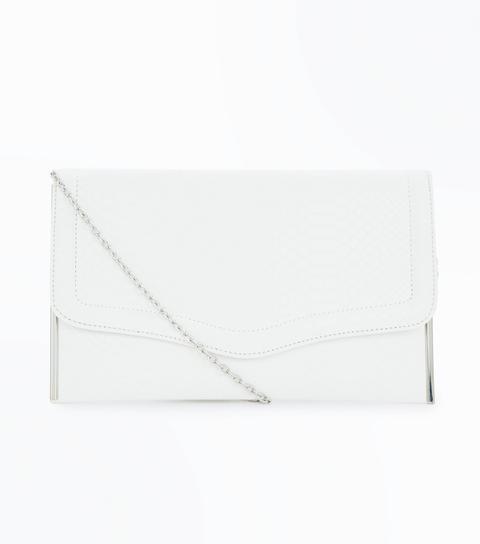 White Faux Snakeskin Clutch Bag New Look