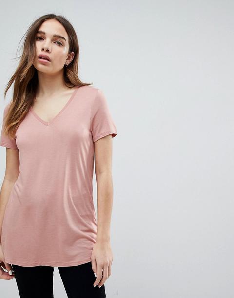 Asos - Ausgestelltes T-shirt Mit V-ausschnitt - Rosa