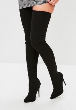 Schwarz Spitze Stretch-overknees Mit Absatz