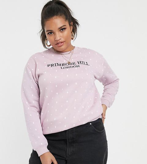 Daisy Street Plus Relaxed Sweatshirt With Primrose Hill Embroidery In Star Print-purple