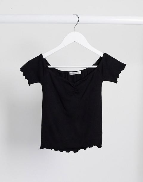 Stradivarius Sweetheart Neck Top In Black