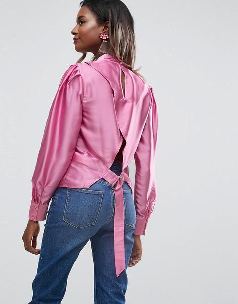 Asos - Blusa Con Collo Alto E Anello A D Aperta Sul Retro - Rosa