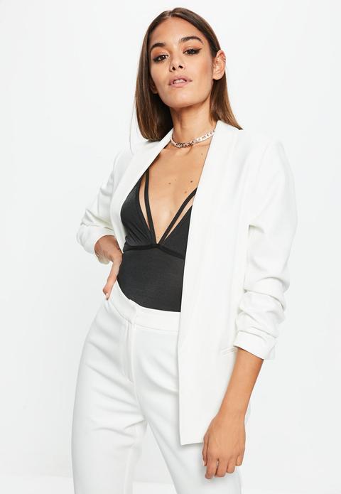 Blazer Con Mangas Remangadas En Blanco