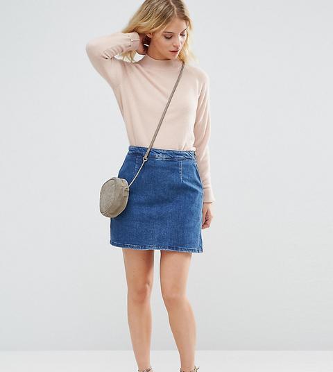 Asos Petite Denim - Gonna Di Jeans Svasata Blu Medio Slavato - Blu