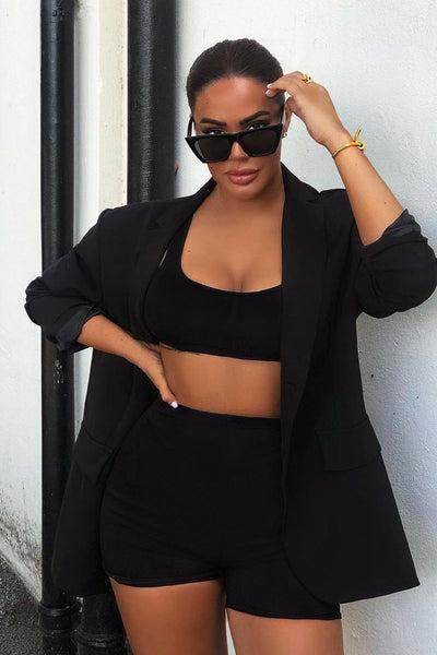 Black Ribbed Crop Top And Cycling Shorts Co-ord - Renny
