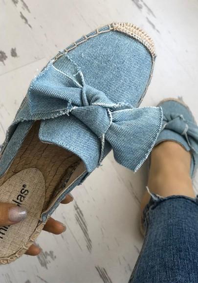 Blue Round Toe Bow Casual Ankle Sandals