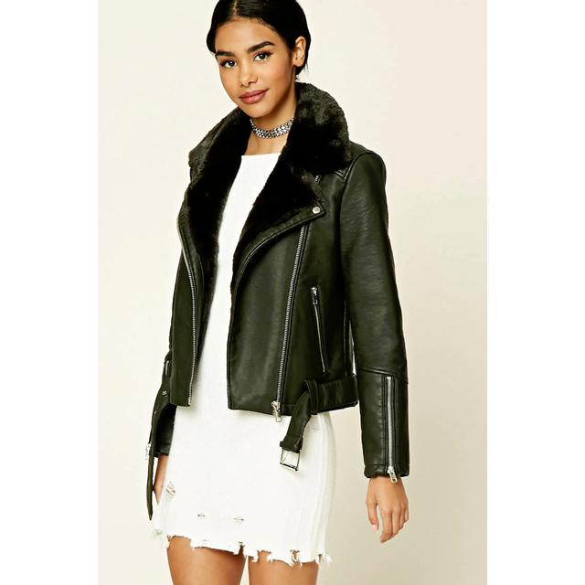 belted faux leather moto jacket