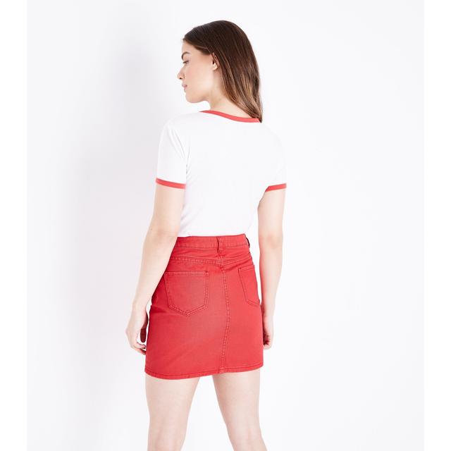 new look red denim skirt