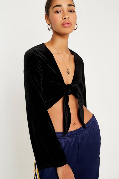 Uo Velvet Tie-front Top - Womens M