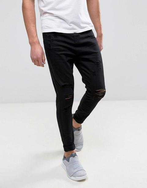 Vaqueros Superajustados En Negro Con Detalles Desgastados De Good For Nothing