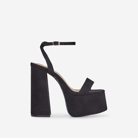 Lady Platform Block Heel In Black Faux Suede, Black