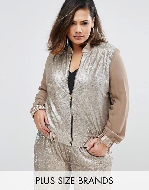 Cazadora Bomber De Lentejuelas De Elvi Plus
