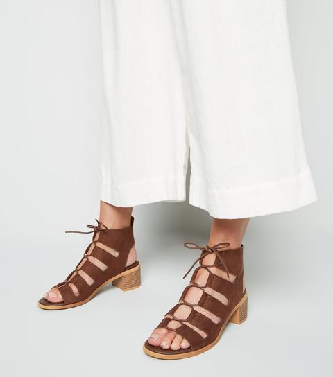 Brown Ghillie Lace Up Low Heel Sandals New Look Vegan