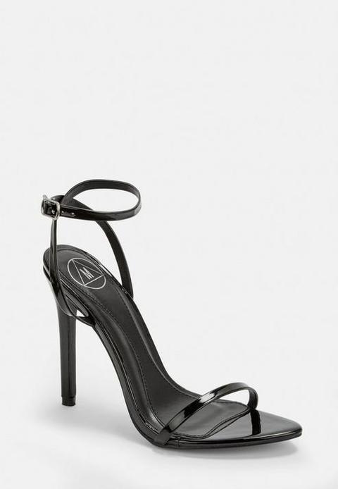 Black Pointed Toe Barely There Patent Heels, Black