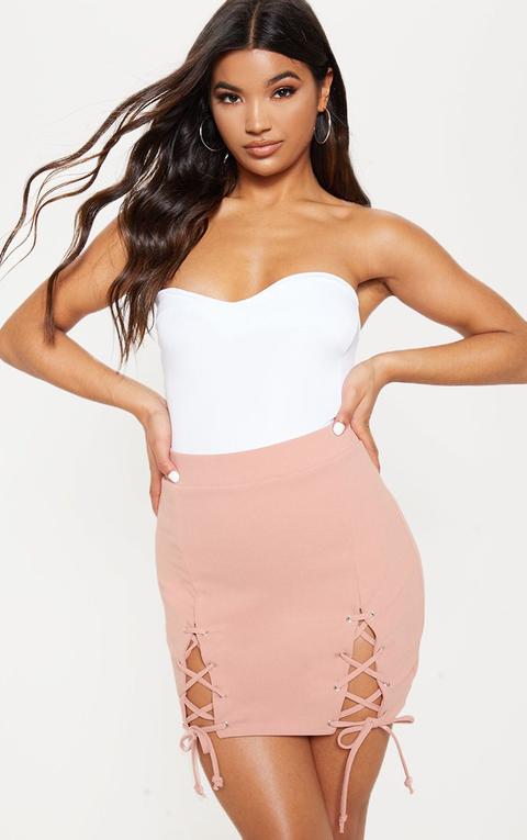 Pink Double Split Lace Up Mini Skirt, Pink