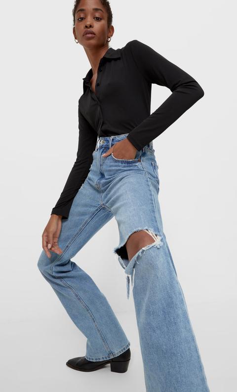 Stradivarius Jeans Flare Style Vintage Délavé Foncé 38