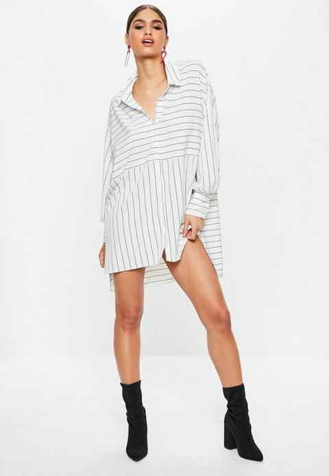 White Stripe Oversized Shirt Dress, White