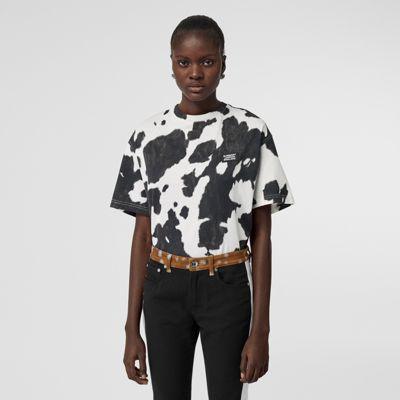 Camiseta Holgada En Algodón Con Estampado Estilo Vaca Y Logotipo (negro) - Mujer | Burberry