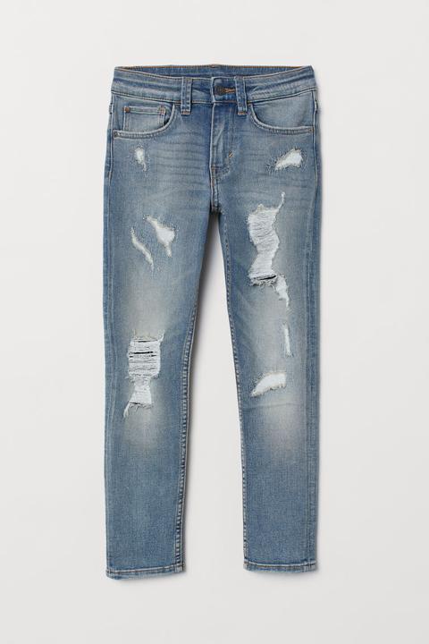 Skinny Fit Trashed Jeans - Azul