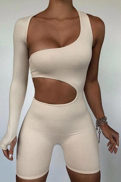 Beige Cut Out One Sleeve Playsuit - River