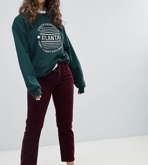 Pull&bear - Mom Jeans In Tessuto A Coste Bordeaux - Rosso