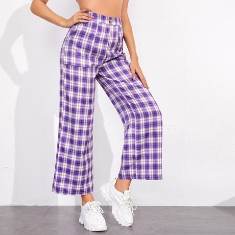 high waisted tartan trousers