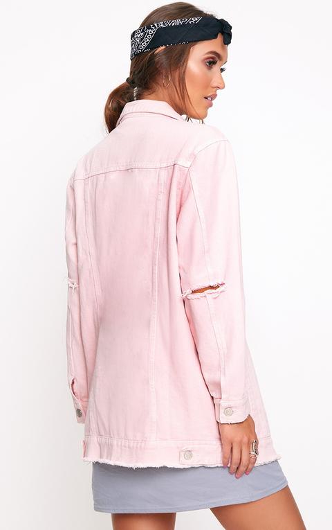 Light Pink Elbow Rip Denim Jacket