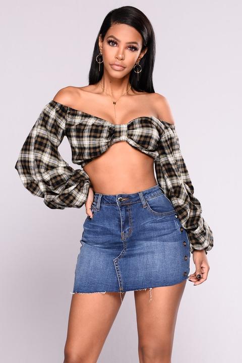 Sinaya Plaid Top - Black/olive