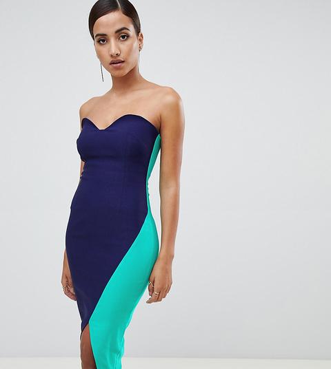 Vestido De Tubo Con Escote Corazón Y Falda Cruzada En Contraste En Azul Marino De Vesper