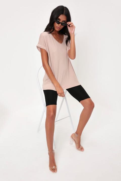 Sand Basic V-neck Oversized T-shirt