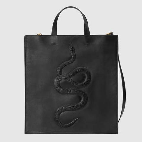 Snake Embossed Leather Soft Tote