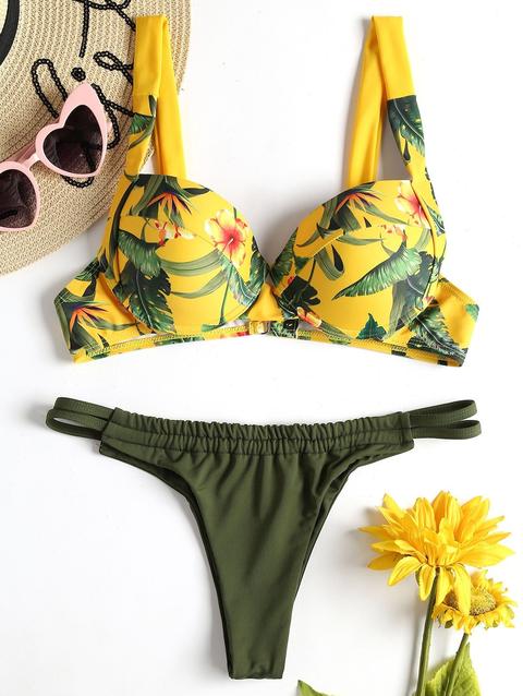 Bikini Stringato Push Up Con Stampa Giungla Rubber Ducky Yellow