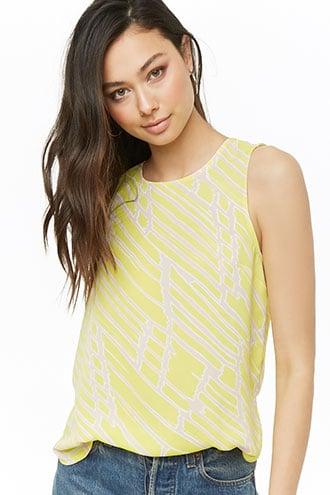 Forever 21 Abstract Chiffon Dolphin-hem Top , Nude/citron