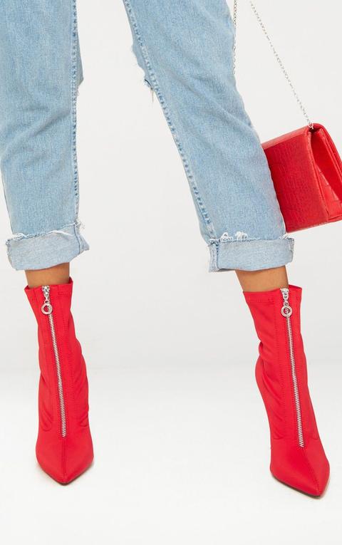Red Lycra Zip Front Sock Boot from 