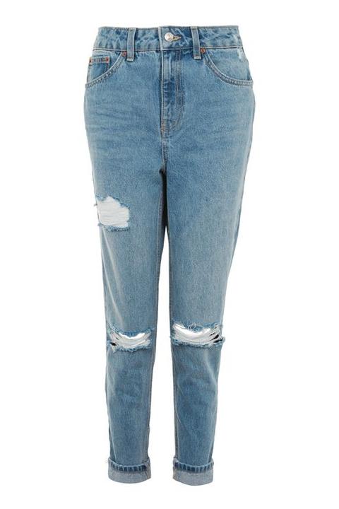 Moto Mid Blue Cheeky Ripped Mom Jeans