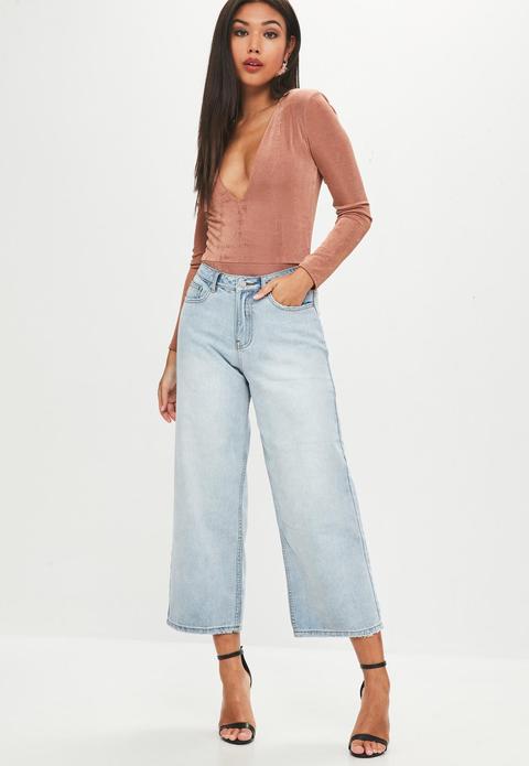 Blue Wide Leg Cropped Jean, Blue