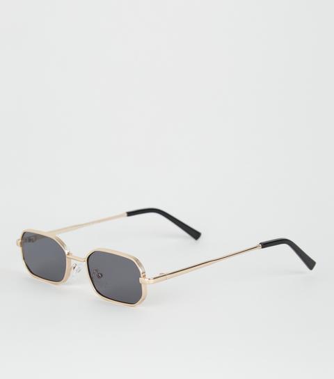 Gold Rectangle Frame Sunglasses New Look