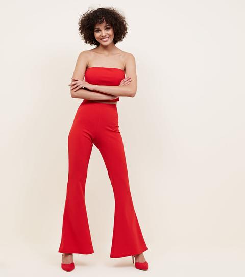 Red Flared Trousers New Look