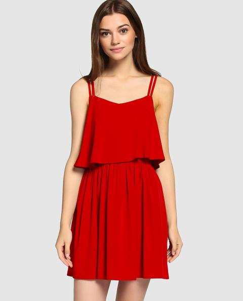 Green Coast - Vestido De Mujer Rojo Con Volantes