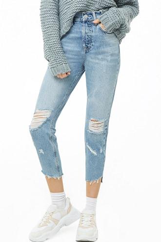 Forever 21 Distressed Mom Jeans Denim