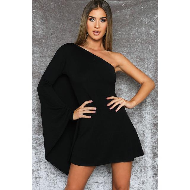 One Shoulder Asymmetric Cape Dress 