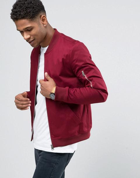 Asos - Bomber Attillato Con Zip Sulla Manica Bordeaux - Rosso