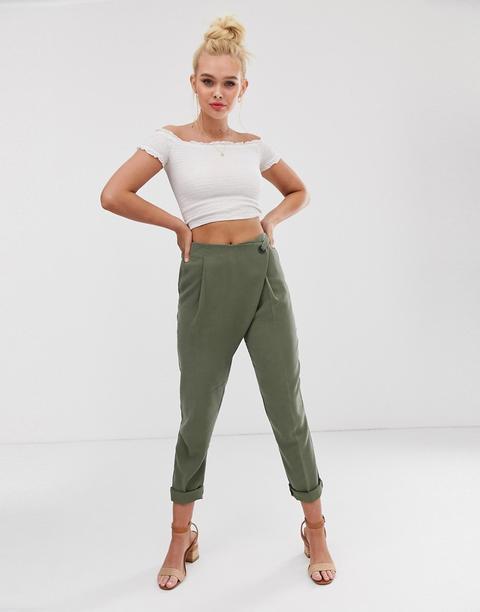 Pantalones Con Cierre Asimétrico En Verde De Pimkie-gris